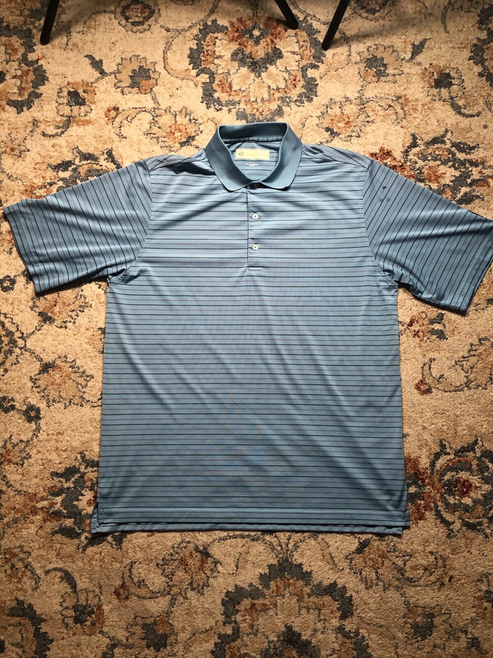 Donald Ross Blue Striped Polo Shirt XL Golf Athletic Stretch